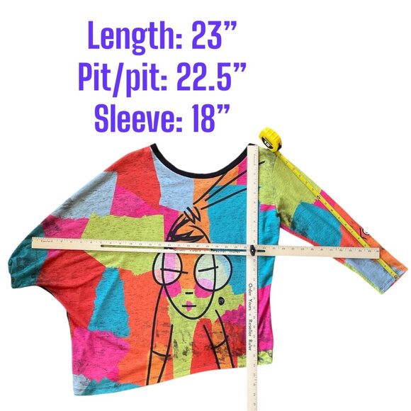 Volt Design Womens Asymmetric Colorful Graphic Wearable Art Sweater Size 2 - Picture 3 of 8